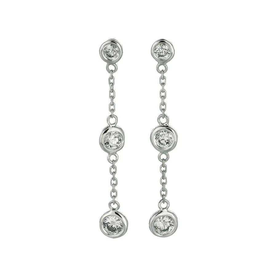 1.00 Ct Natural Diamond Bezel Drop Earrings G-H SI in 14K White Gold