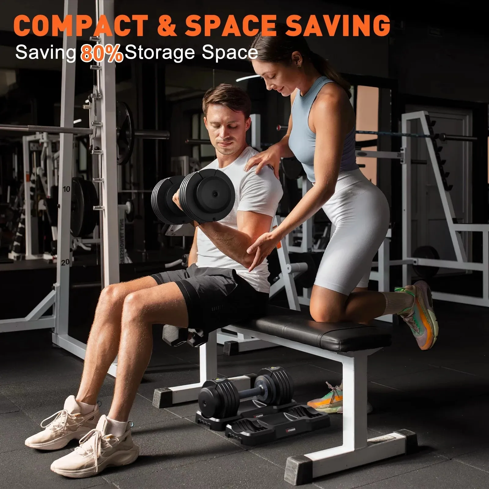 110(55Lb*2) 5 in 1 Adjustable Dumbbell 55LB Set of 2 Adjustable Free Weights Plates , 1 Sec Fast Change Weights with Anti-Slip Handle, 5 Weight Options for Full Body Workout Suitable Men/Women