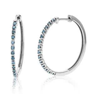 1/2 cttw Blue Diamond Classic Hoop Earrings in Sterling Silver