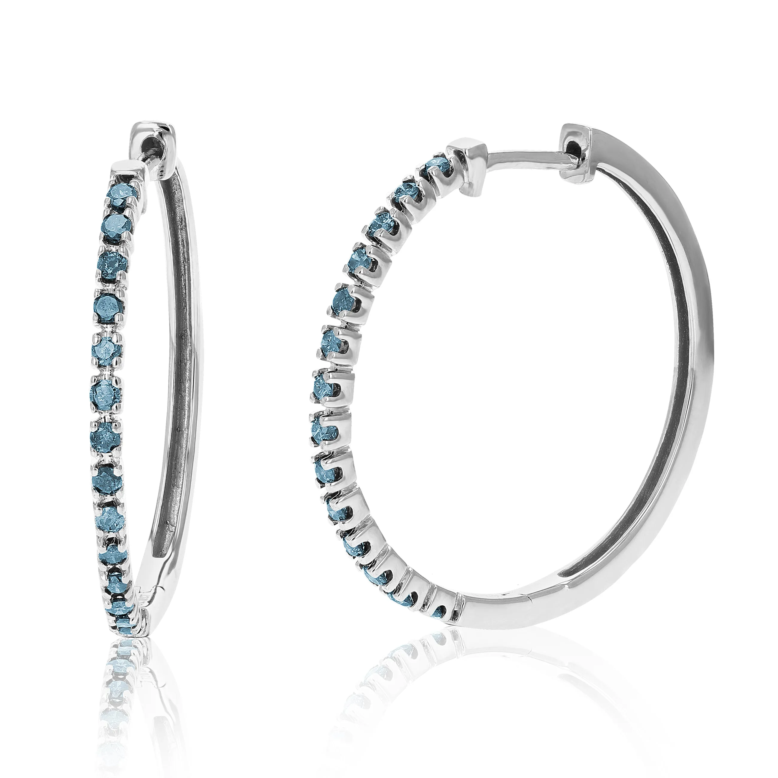 1/2 cttw Blue Diamond Classic Hoop Earrings in Sterling Silver