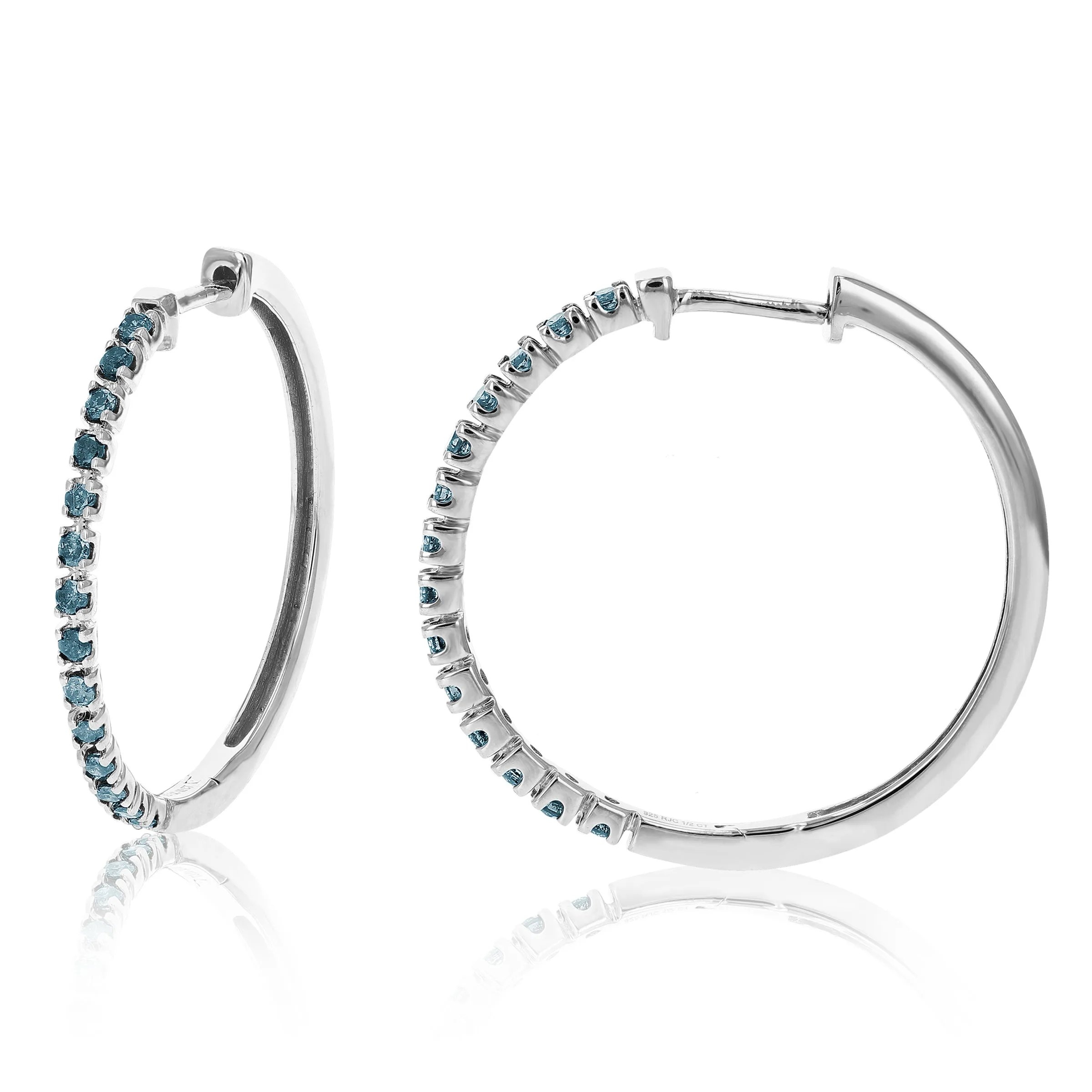 1/2 cttw Blue Diamond Classic Hoop Earrings in Sterling Silver
