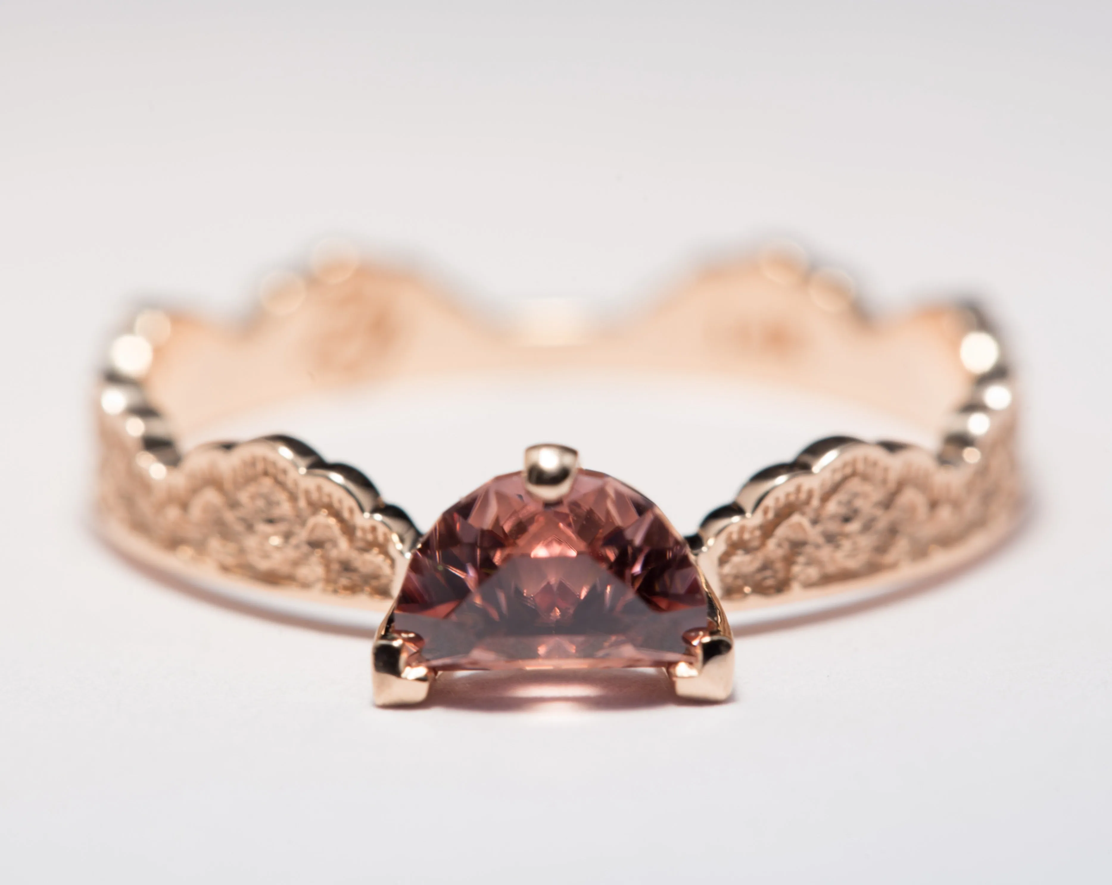 1.25 ct Half Moon Zircon and Diamond Ring Set in 14K Rose and Yellow Gold - Size 8