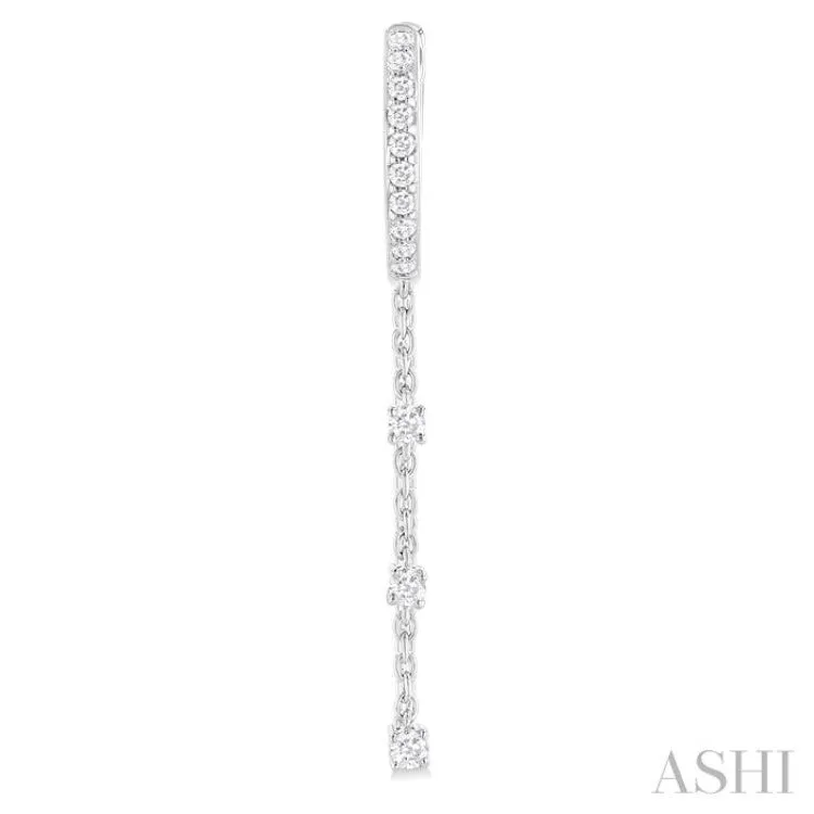1/3 Ctw Round Cut Diamond Chain Dangler Hoop Earring in 10K White Gold