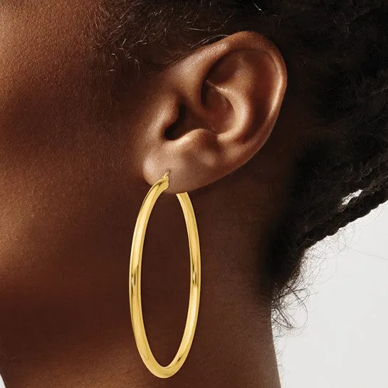 14K 3MM Large Tube Hoop Earrings