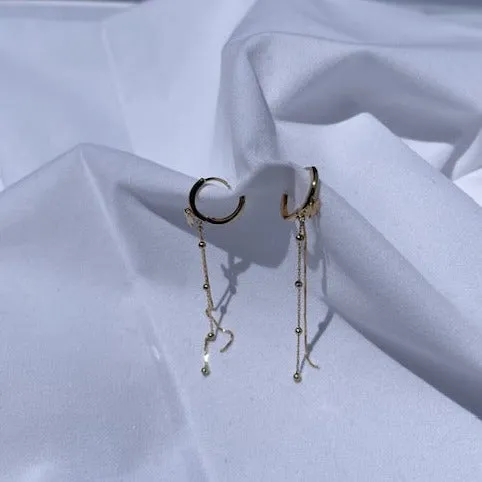 14K Butterfly Chain Drop Hinged Earrings