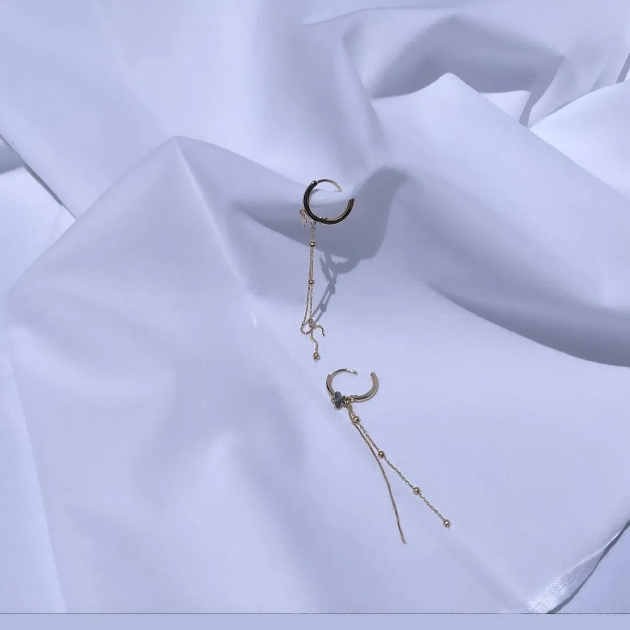 14K Butterfly Chain Drop Hinged Earrings