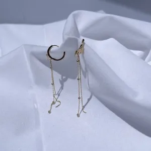 14K Butterfly Chain Drop Hinged Earrings