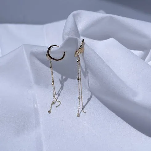 14K Butterfly Chain Drop Hinged Earrings