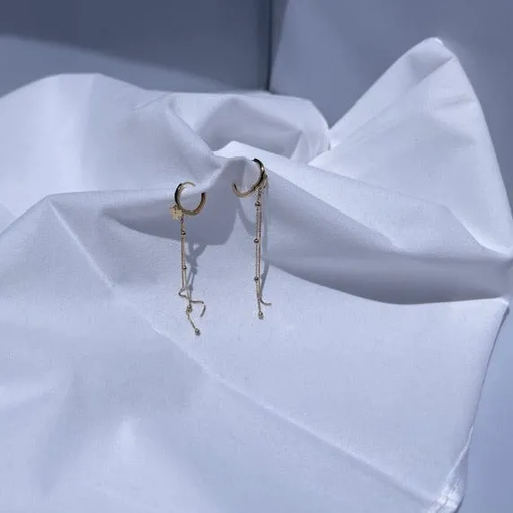 14K Butterfly Chain Drop Hinged Earrings