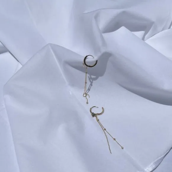 14K Butterfly Chain Drop Hinged Earrings