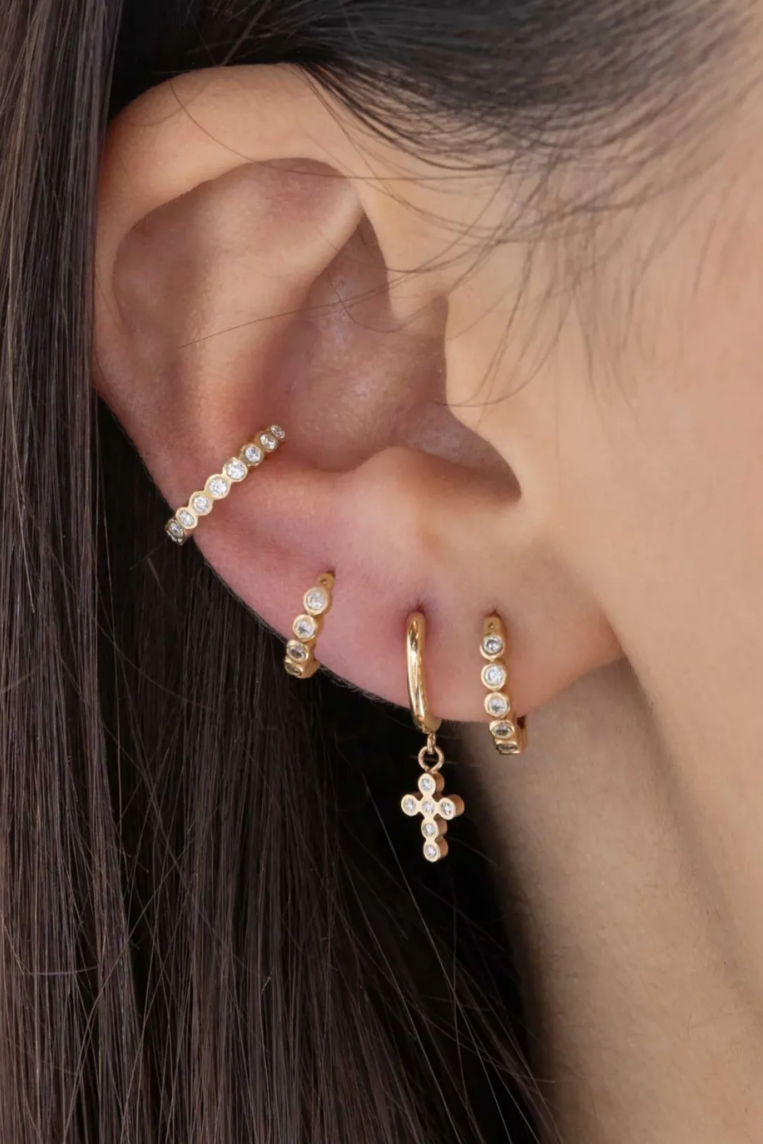 14k Diamond Bezel Small Hinge Huggie Hoops