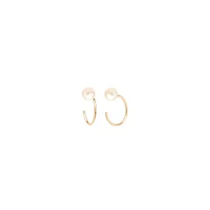 14k Pearl Reverse Huggie Hoop Earrings