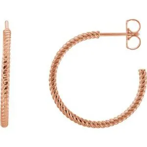14K Rose 21 mm Rope Hoop Earrings