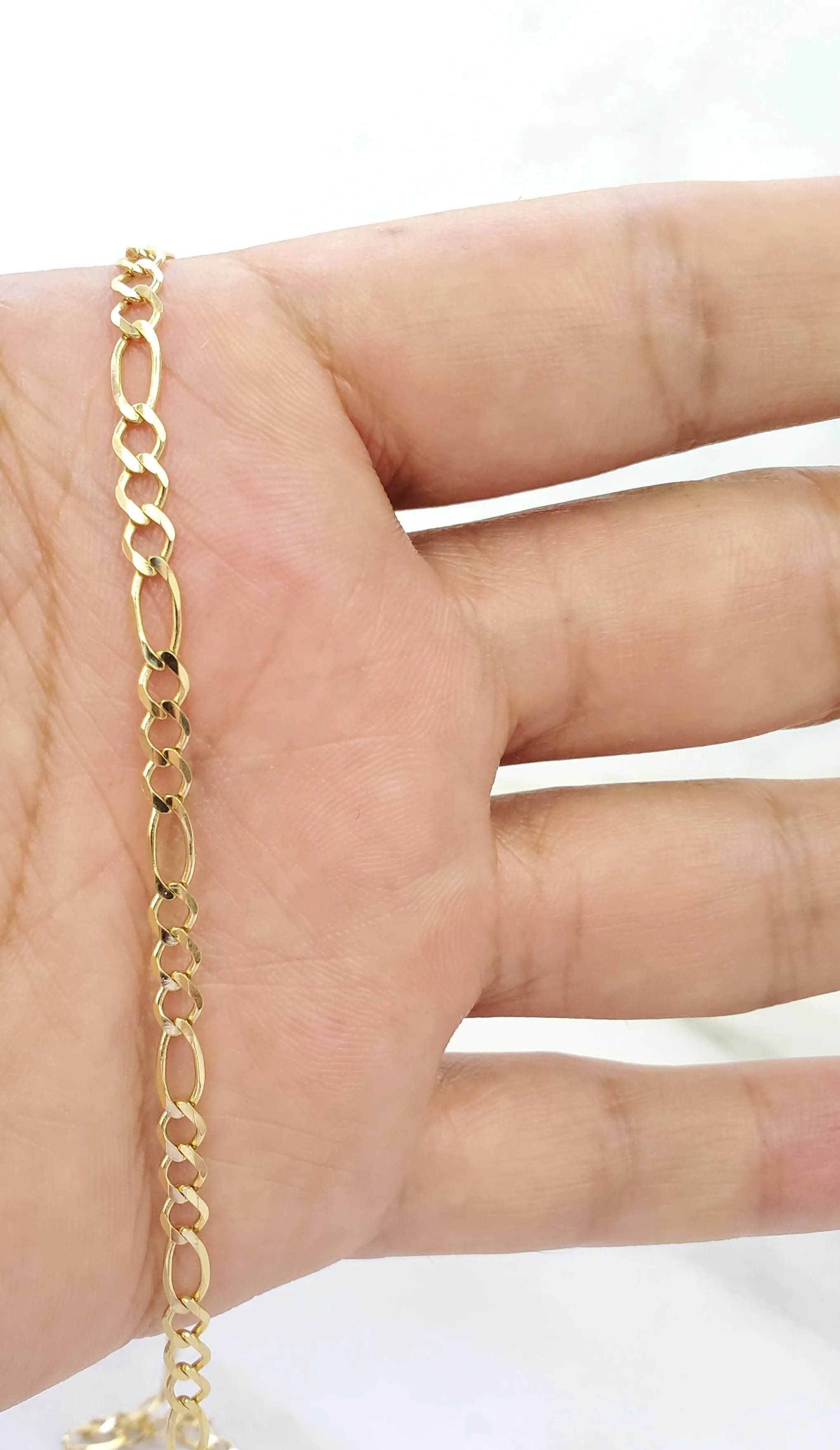 14K Solid Yellow Gold Figaro Bracelet For Men/ Women - Gifts For Him/ her