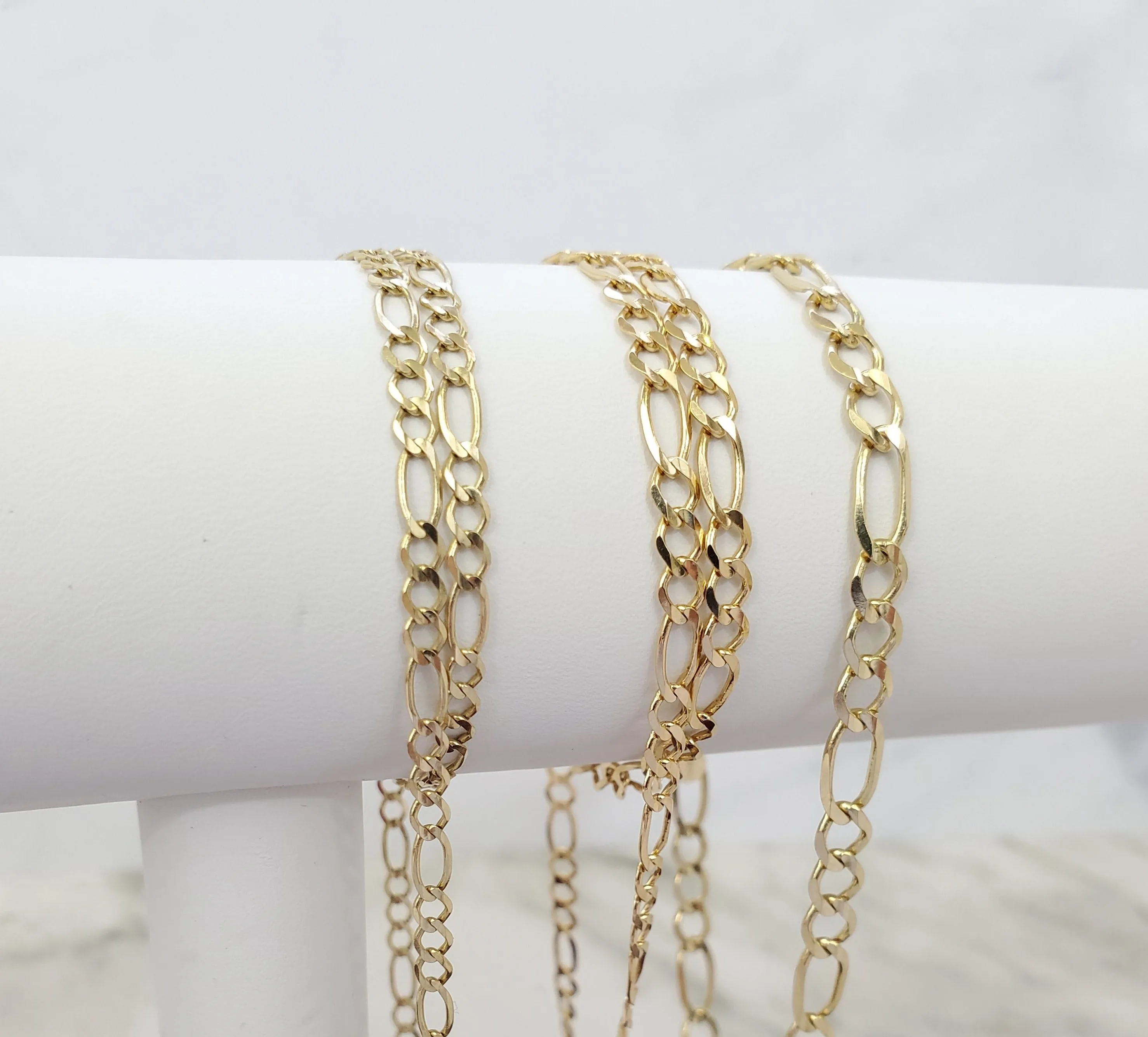 14K Solid Yellow Gold Figaro Bracelet For Men/ Women - Gifts For Him/ her
