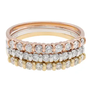 14K Tri Color Diamond Ring Set
