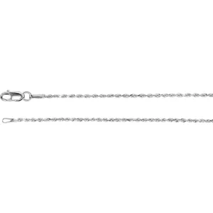 14k White Gold 1.3mm Diamond Cut Rope 18" Chain