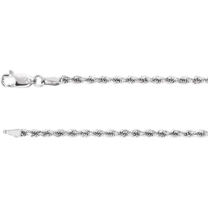 14k White Gold 2.4mm Diamond Cut Rope 20" Chain