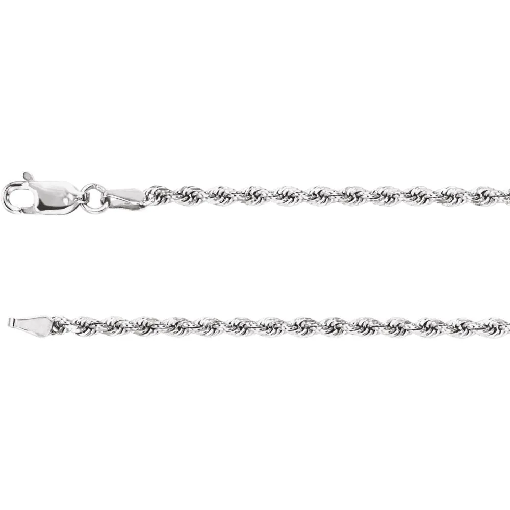 14k White Gold 2.4mm Diamond Cut Rope 20" Chain