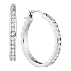 14K White Gold Round Diamond Hoop Snap-down Post Earrings 1.00 Cttw