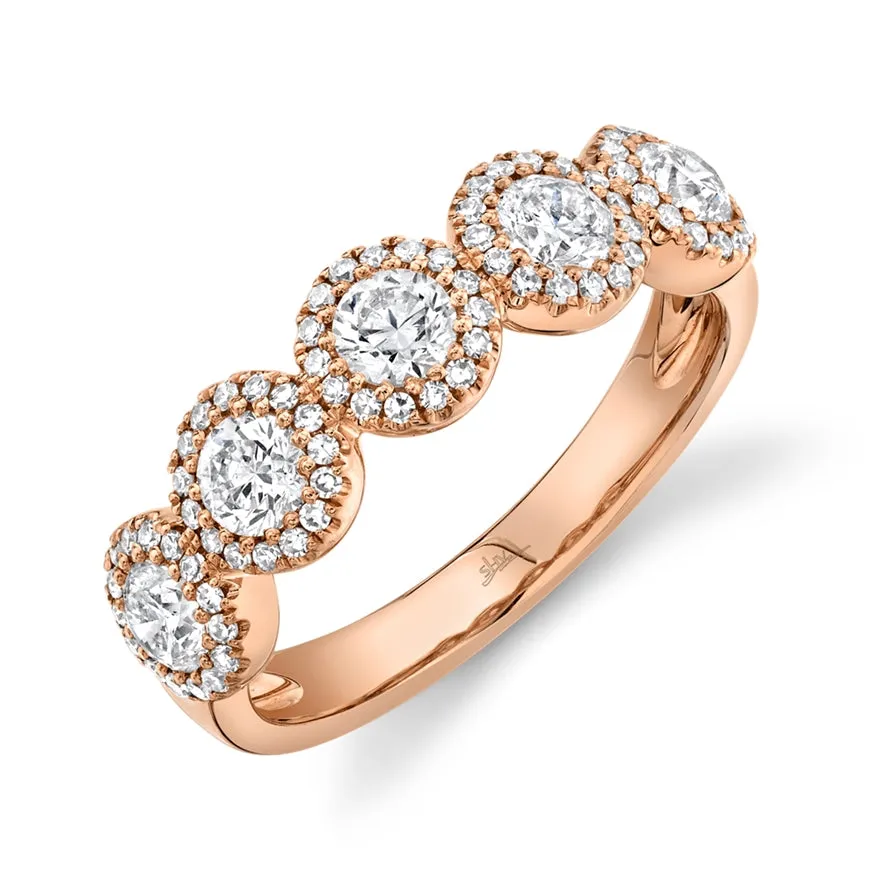 14K White Gold Round   Halo Diamond Medium Band