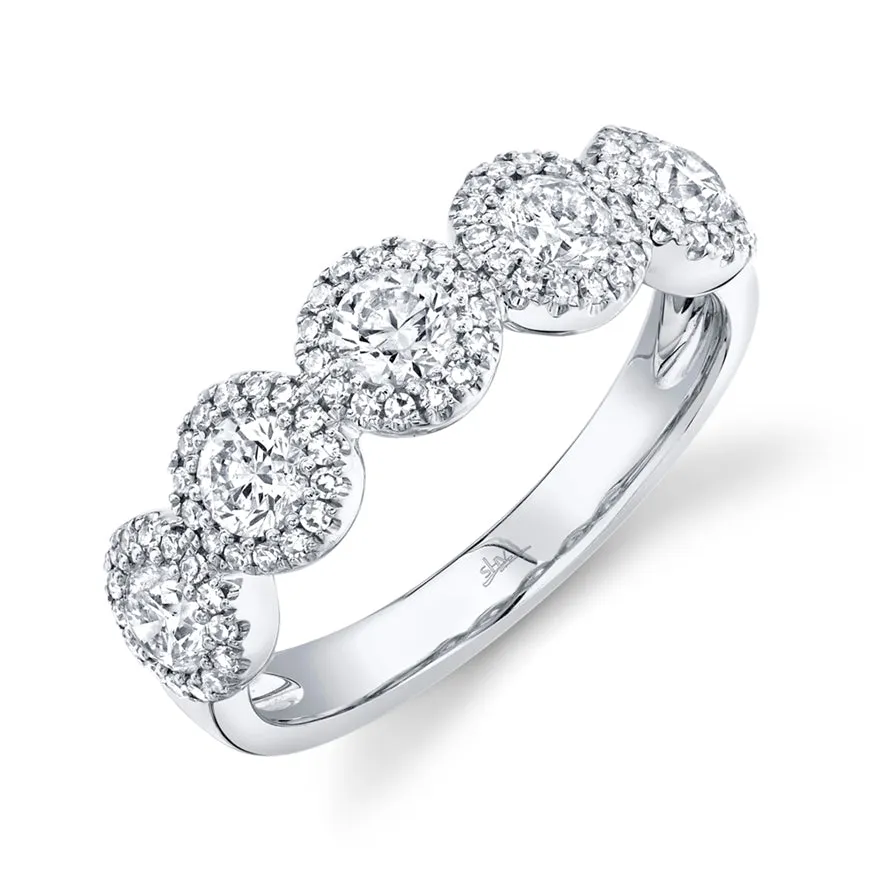 14K White Gold Round   Halo Diamond Medium Band