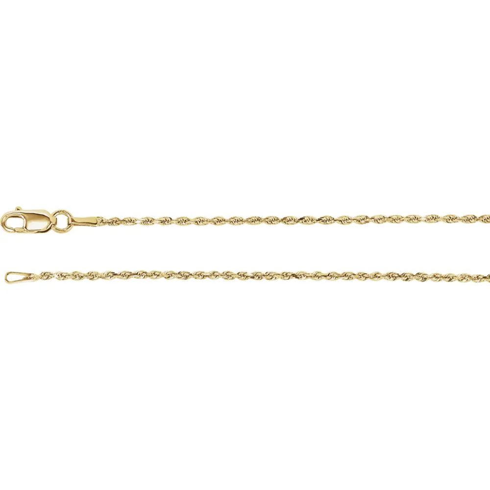 14k Yellow Gold 1.3mm Diamond Cut Rope 16" Chain