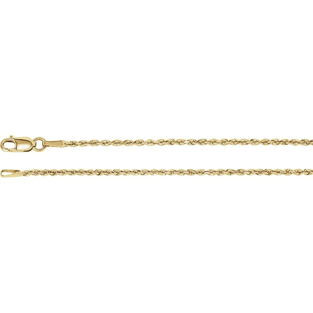 14k Yellow Gold 1.6mm Diamond-Cut Rope 16" Chain with Lobster Clasp