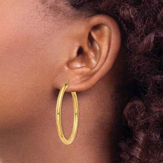 14K Yellow Gold 3MM Large Tube Hoop Earrings