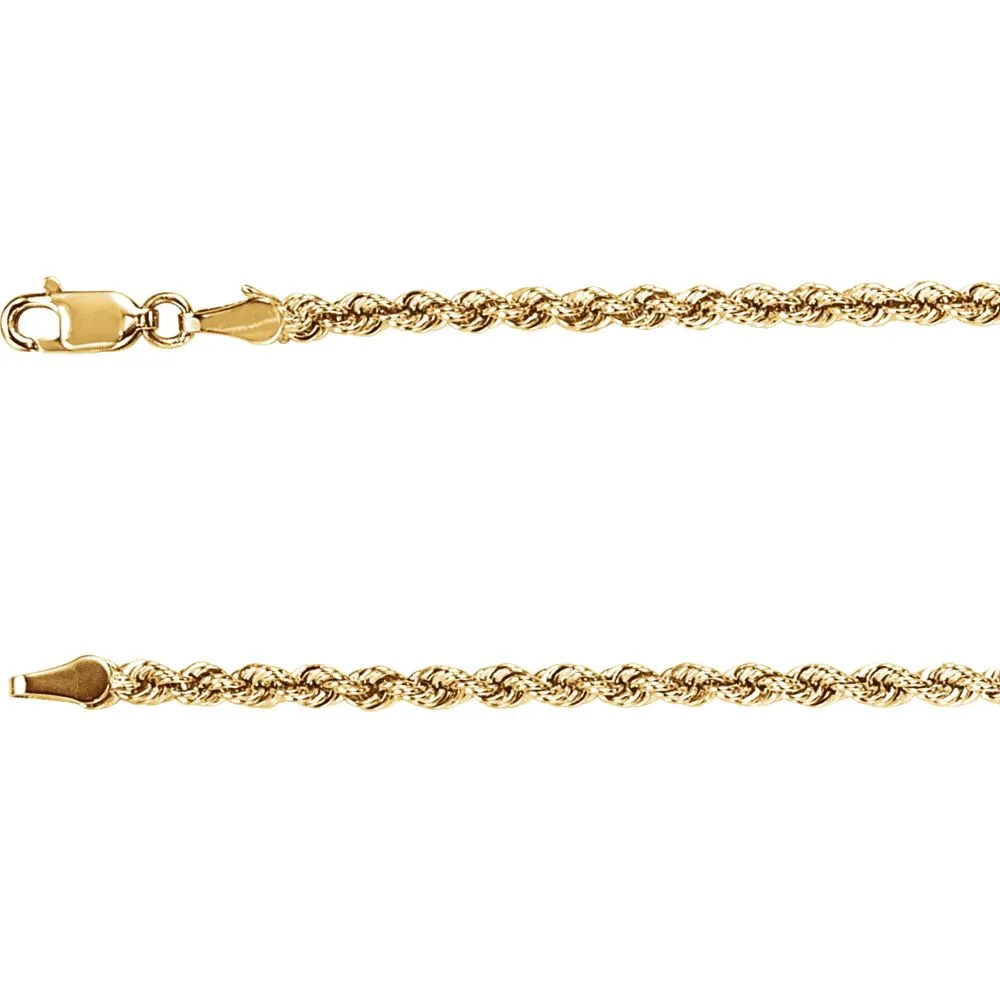 14k Yellow Gold 3mm Rope 24" Chain
