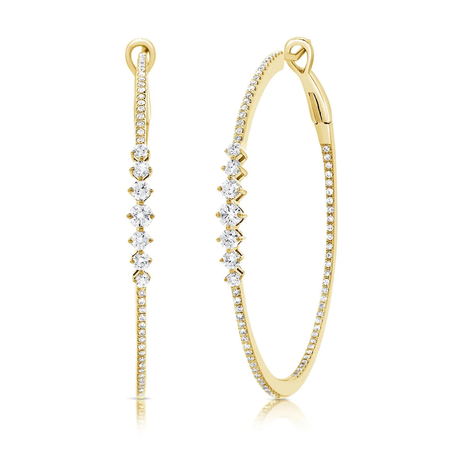 14K Yellow Gold Diamond Graduating Inside Out Hoop Earrings