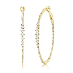14K Yellow Gold Diamond Graduating Inside Out Hoop Earrings