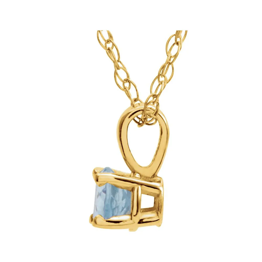 14k Yellow Gold Imitation Aquamarine "March" Birthstone 14" Necklace