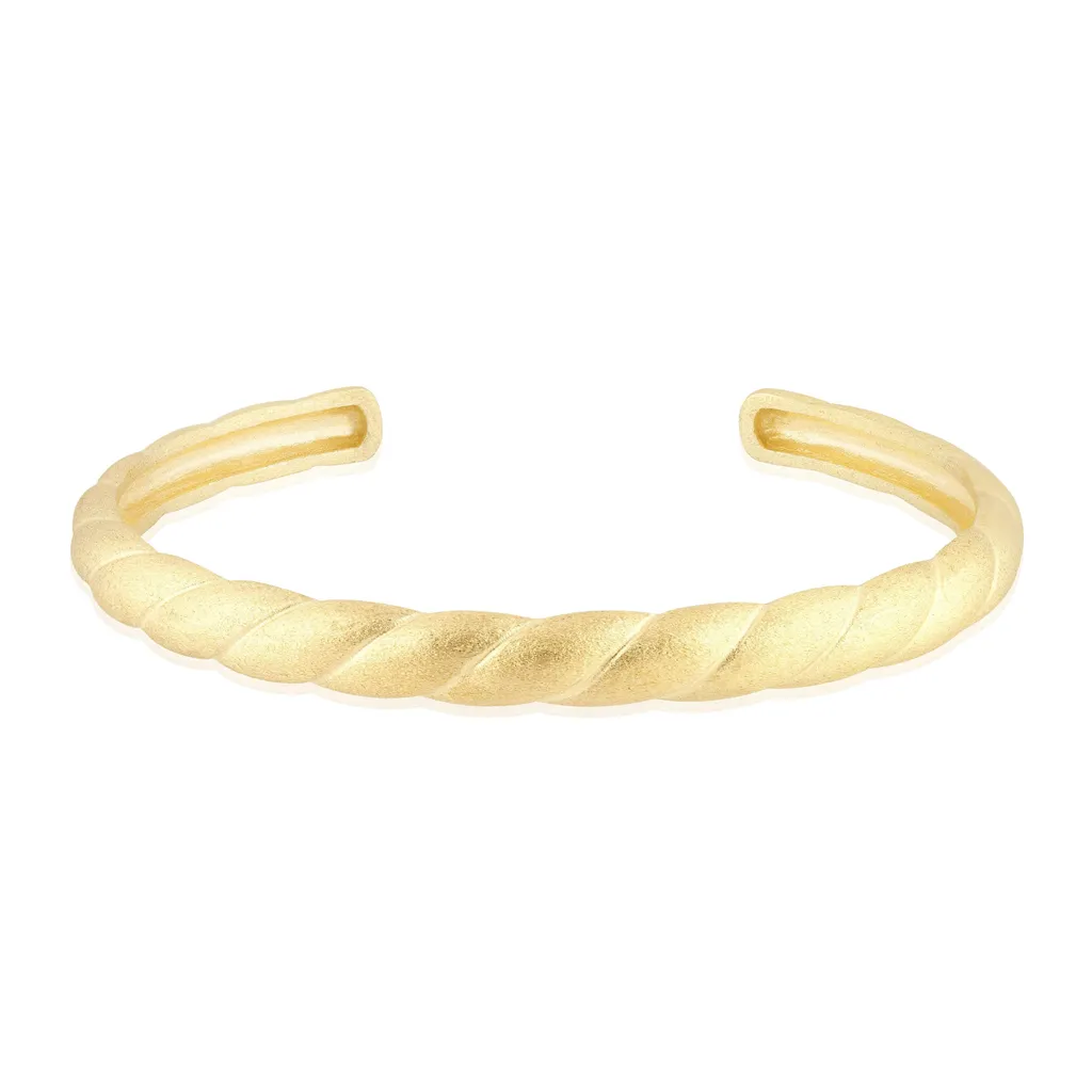 14K Yellow Gold Overlay Matte Twisted Cuff
