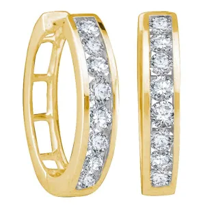 14K Yellow Gold Round Channel-set Diamond Hoop Earrings 1/2 Cttw