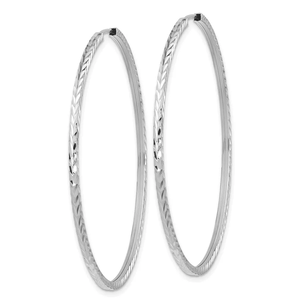 14KT White Gold 50X1.35MM Diamond-cut Endless Hoop Earrings