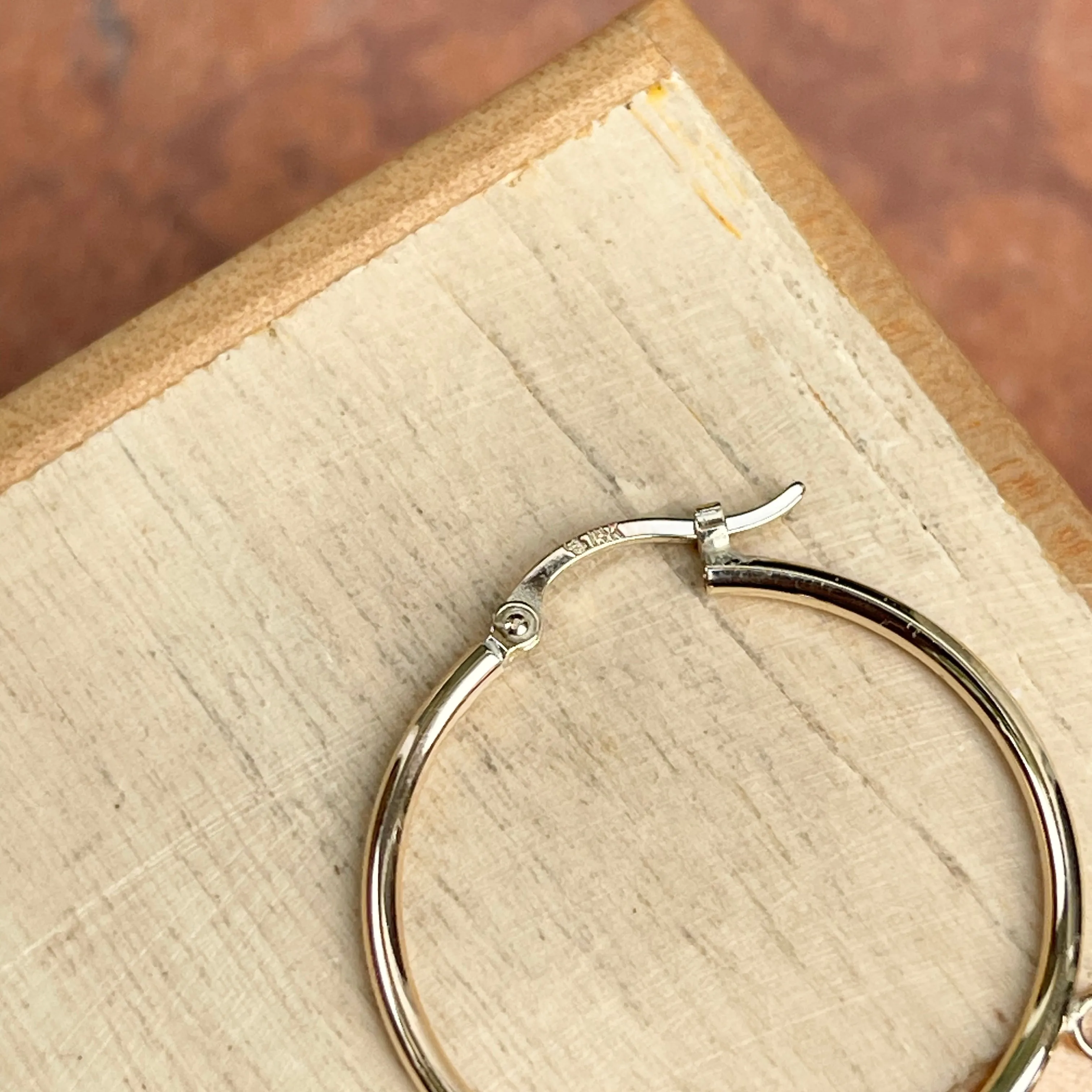 14KT Yellow Gold Ball Dangles Round Hoop Earrings 25mm