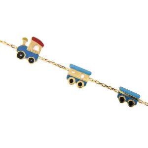 18K Solid Yellow Gold Enamel Baby Flat Train Bracelet 