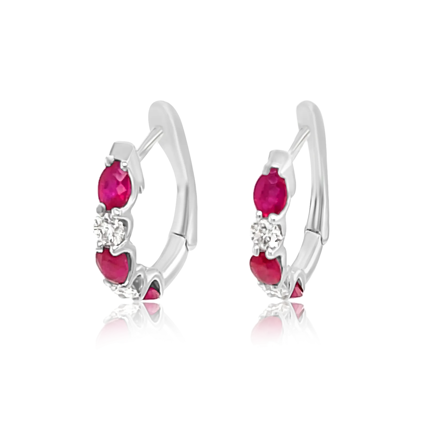 18K White Gold Ruby & Diamond Hoop Earrings (1.13ctw)