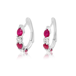 18K White Gold Ruby & Diamond Hoop Earrings (1.13ctw)