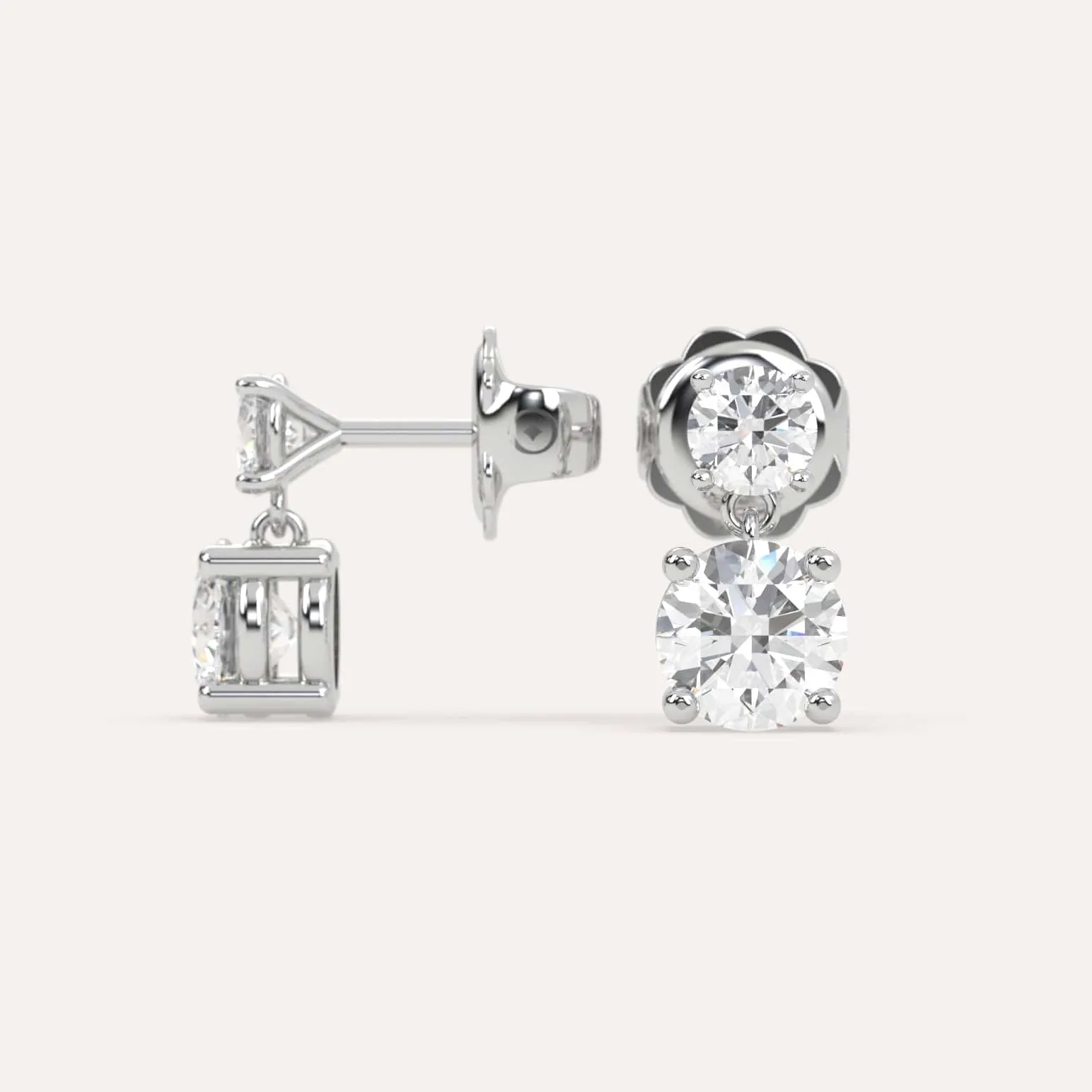 2 carat Round Diamond Drop Earrings