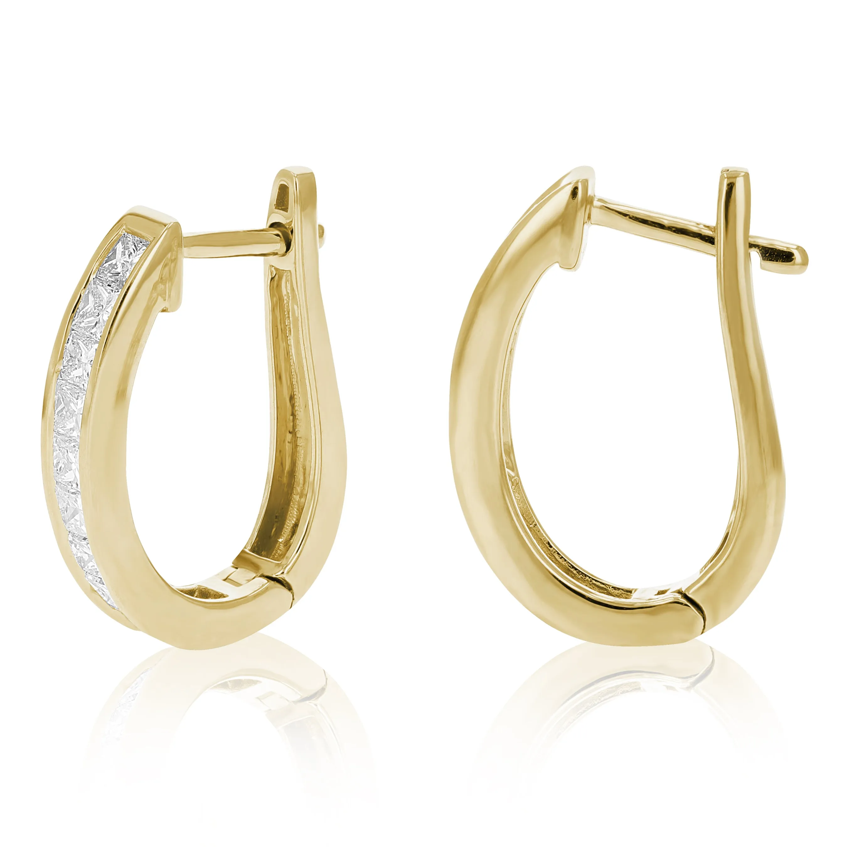 2 cttw Princess Diamond Channel Hoop Earrings in 14K Gold