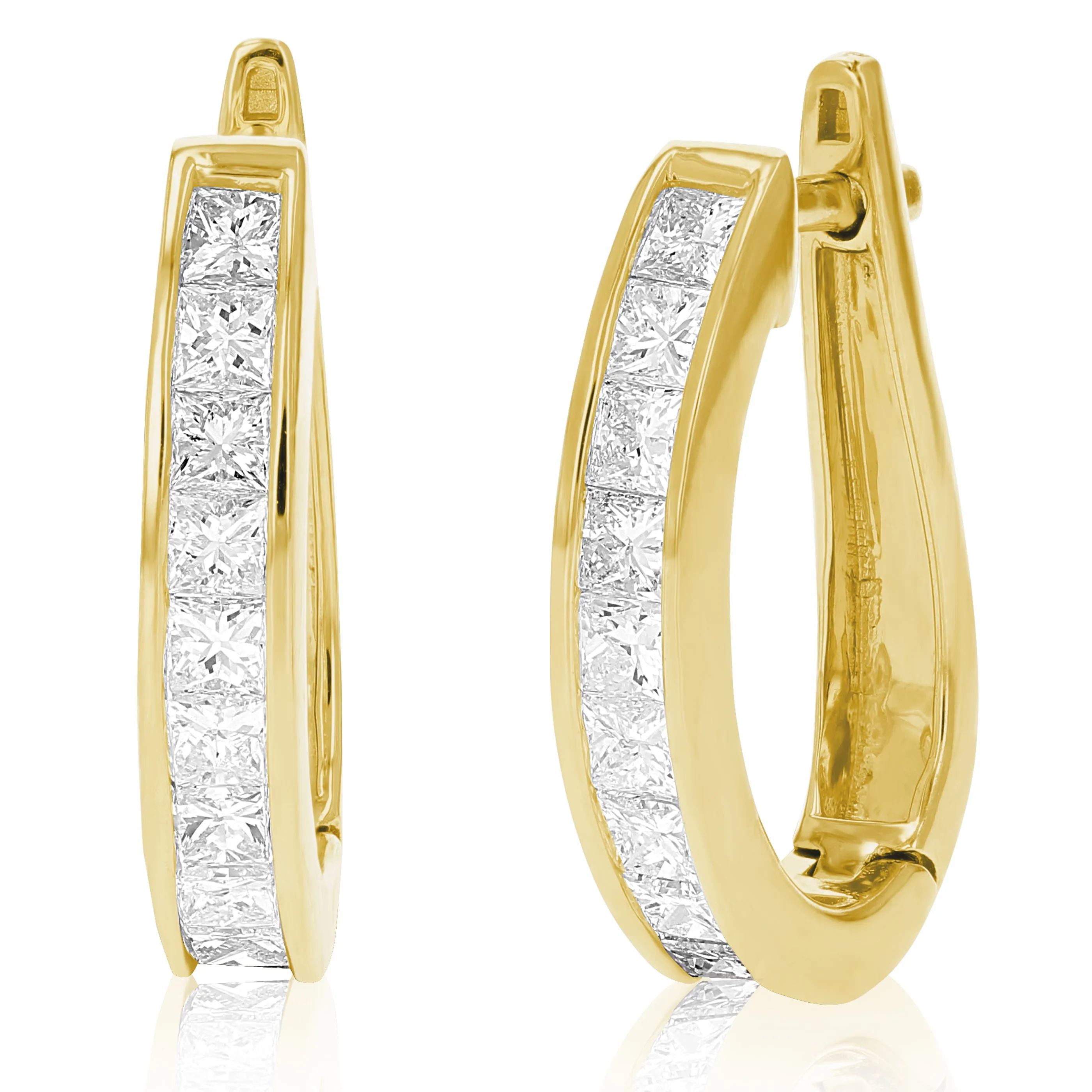 2 cttw Princess Diamond Channel Hoop Earrings in 14K Gold