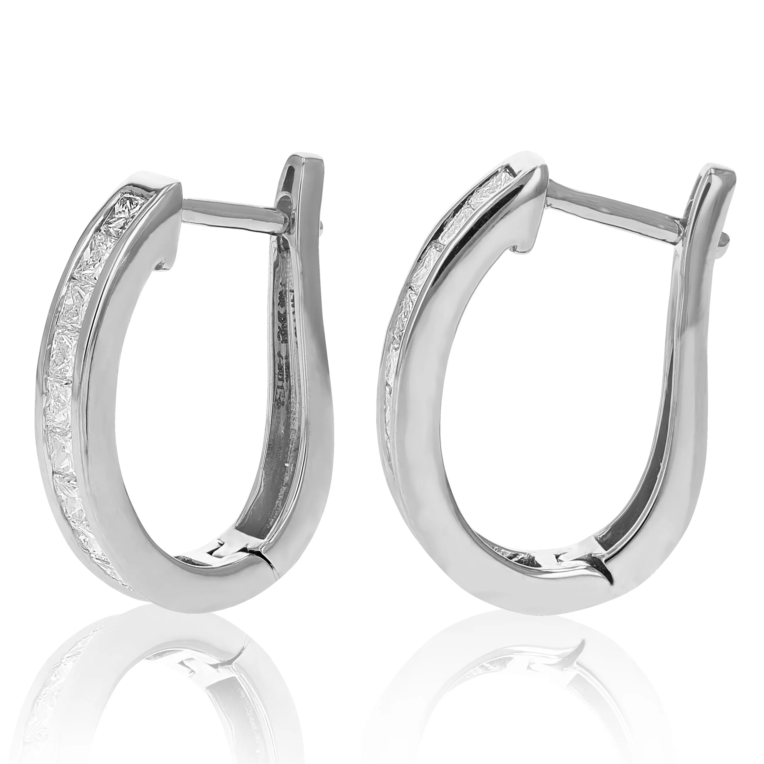 2 cttw Princess Diamond Channel Hoop Earrings in 14K Gold