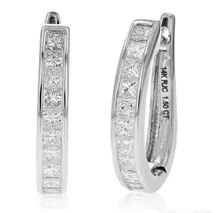 2 cttw Princess Diamond Channel Hoop Earrings in 14K Gold