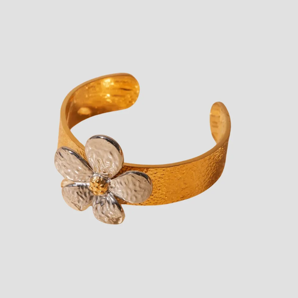 2-Tone Floral Adjustable Cuff Bracelet