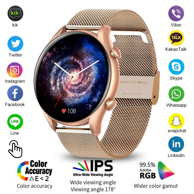2022 New Bluetooth Call Smart Watch Women Full Touch Sport Fitness Watches Waterproof Heart Rate Steel Band Men Smartwatch  Box