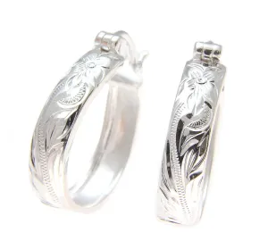 20MM STERLING SILVER 925 HAWAIIAN PLUMERIA FLOWER SCROLL OVAL HOOP EARRINGS