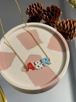 24k Gold Plated Enamel Couple's Initial Necklace