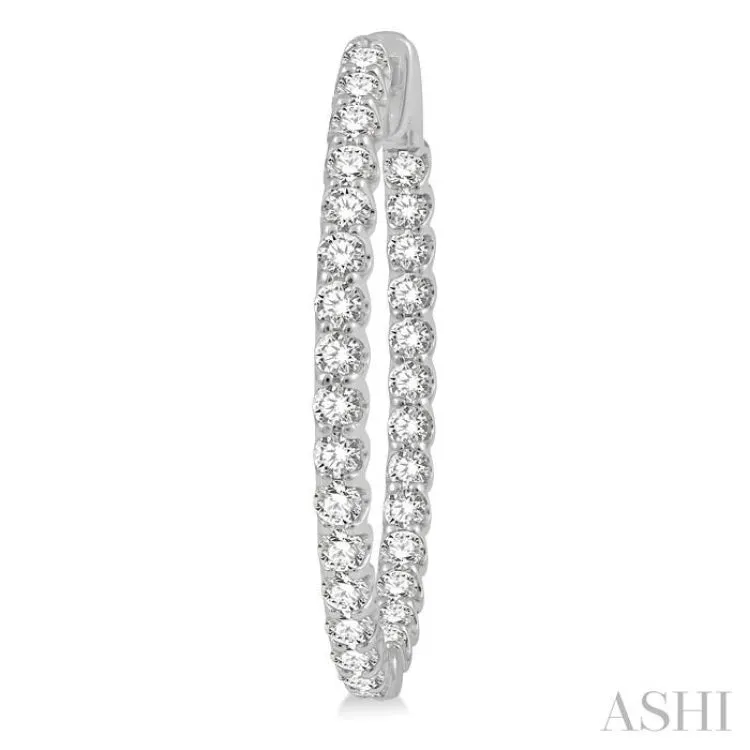3 ctw Inside-Out Round Cut Diamond Oval Shape Hoop Earrings in 14K White Gold